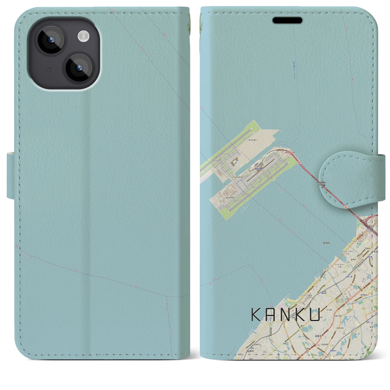 【関空(大阪府)】地図柄iPhoneケース(手帳タイプ)ナチュラル・iPhone 14 Plus 用
