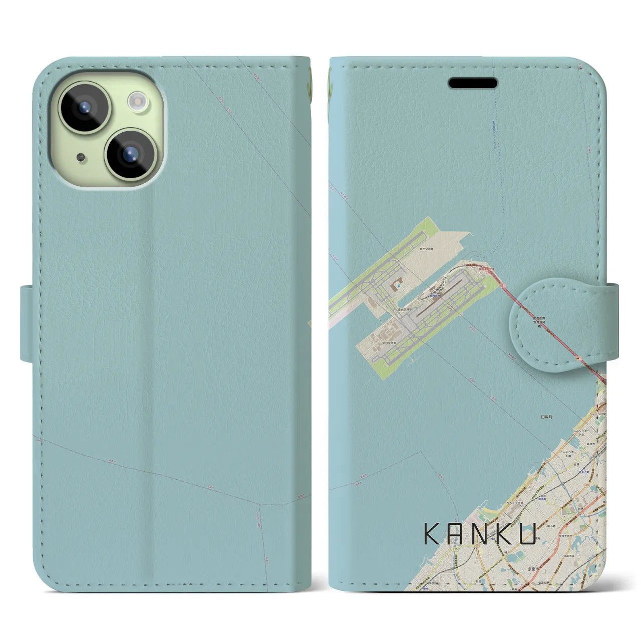 【関空(大阪府)】地図柄iPhoneケース(手帳タイプ)ナチュラル・iPhone 15 用