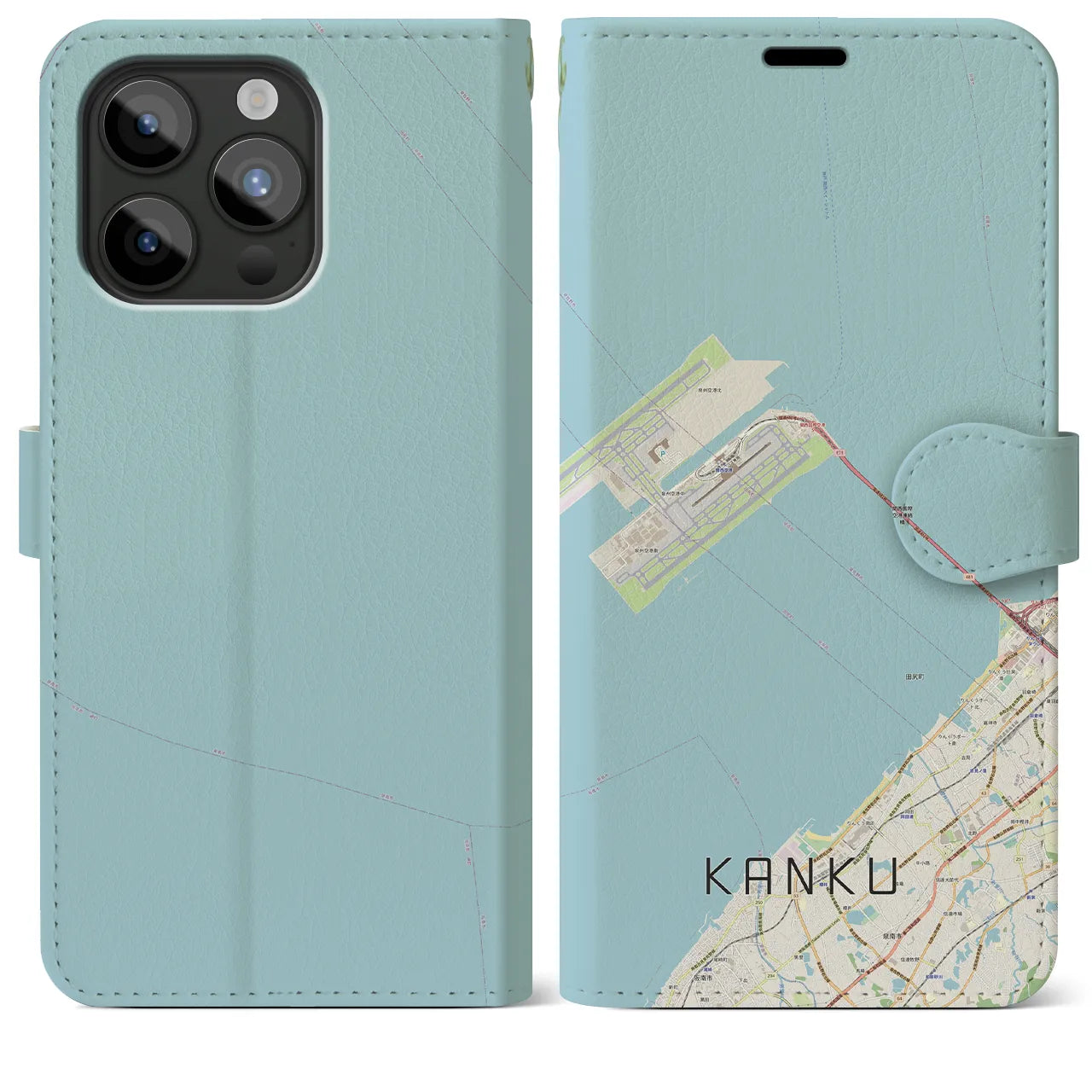 【関空(大阪府)】地図柄iPhoneケース(手帳タイプ)ナチュラル・iPhone 15 Pro Max 用