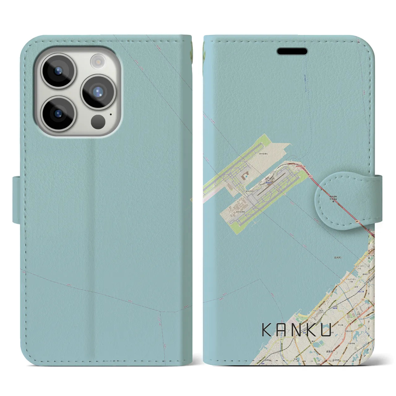 【関空(大阪府)】地図柄iPhoneケース(手帳タイプ)ナチュラル・iPhone 15 Pro 用