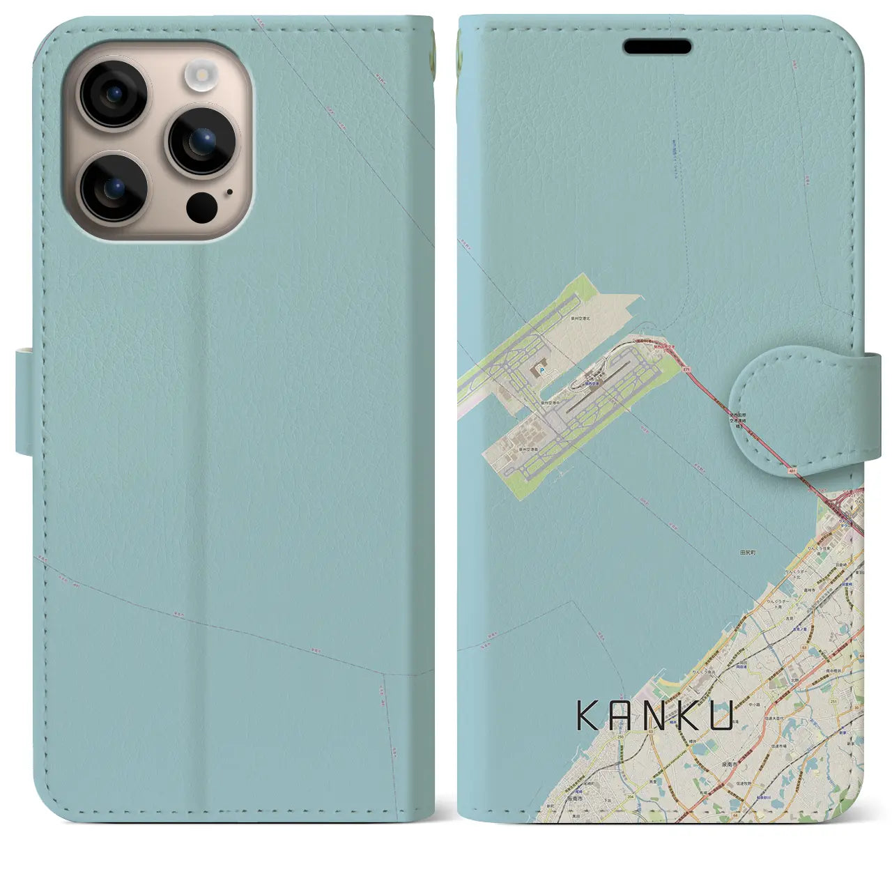 【関空(大阪府)】地図柄iPhoneケース(手帳タイプ)ナチュラル・iPhone 16 Plus 用