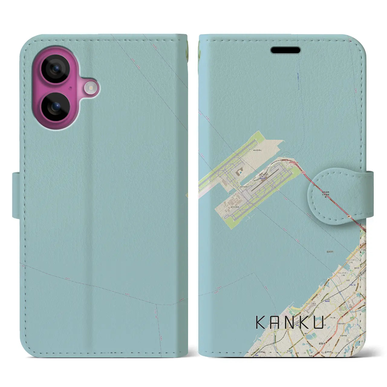 【関空(大阪府)】地図柄iPhoneケース(手帳タイプ)ナチュラル・iPhone 16 Pro 用