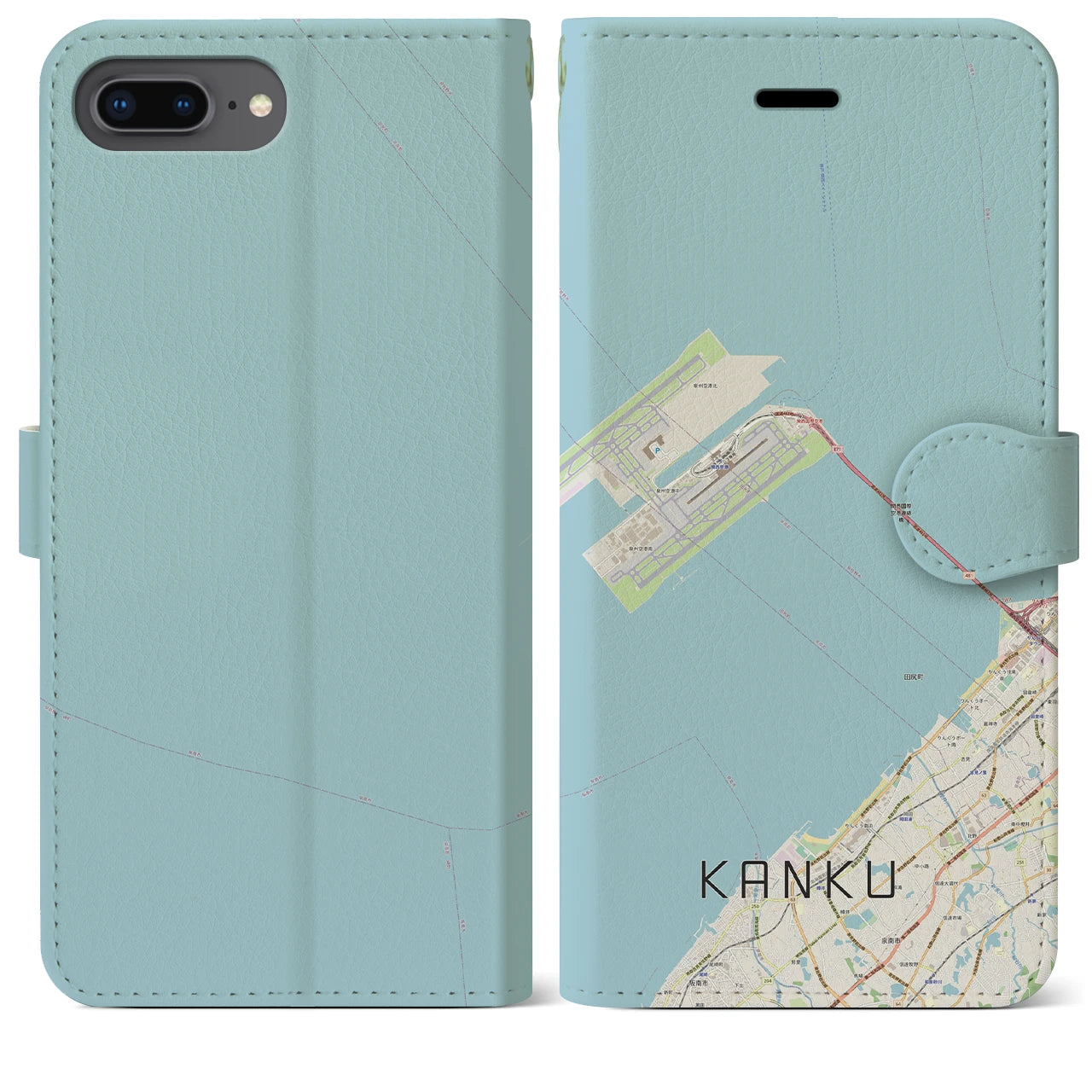 【関空(大阪府)】地図柄iPhoneケース(手帳タイプ)ナチュラル・iPhone 8Plus /7Plus / 6sPlus / 6Plus 用