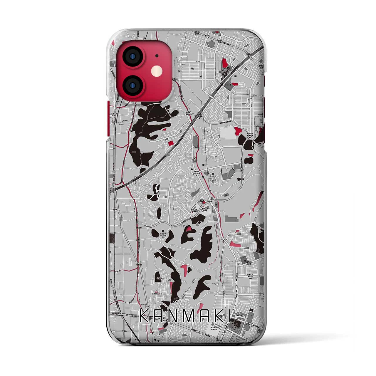 【上牧(奈良県)】地図柄iPhoneケース(クリアタイプ)モノトーン・iPhone 11 用