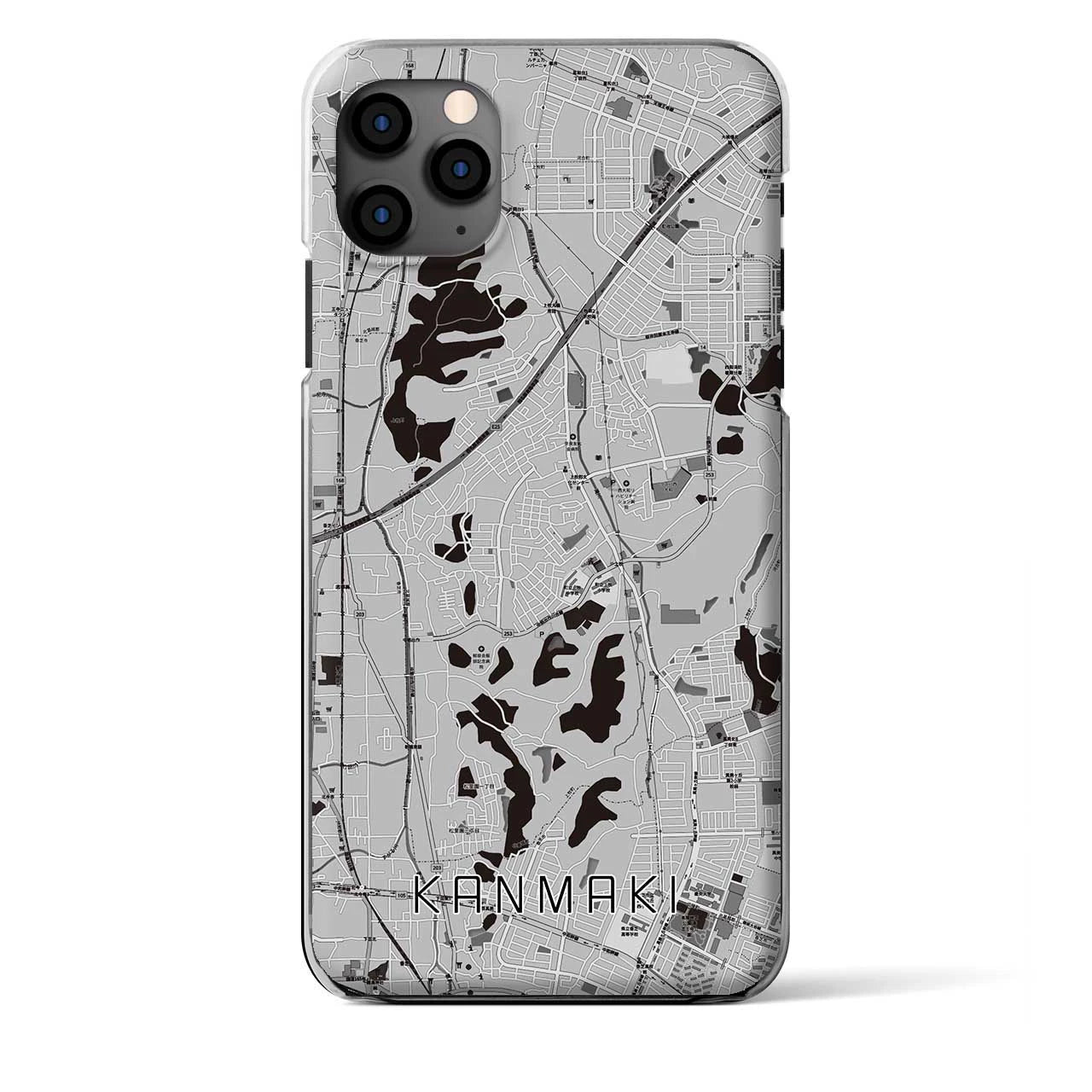【上牧(奈良県)】地図柄iPhoneケース(クリアタイプ)モノトーン・iPhone 11 Pro Max 用