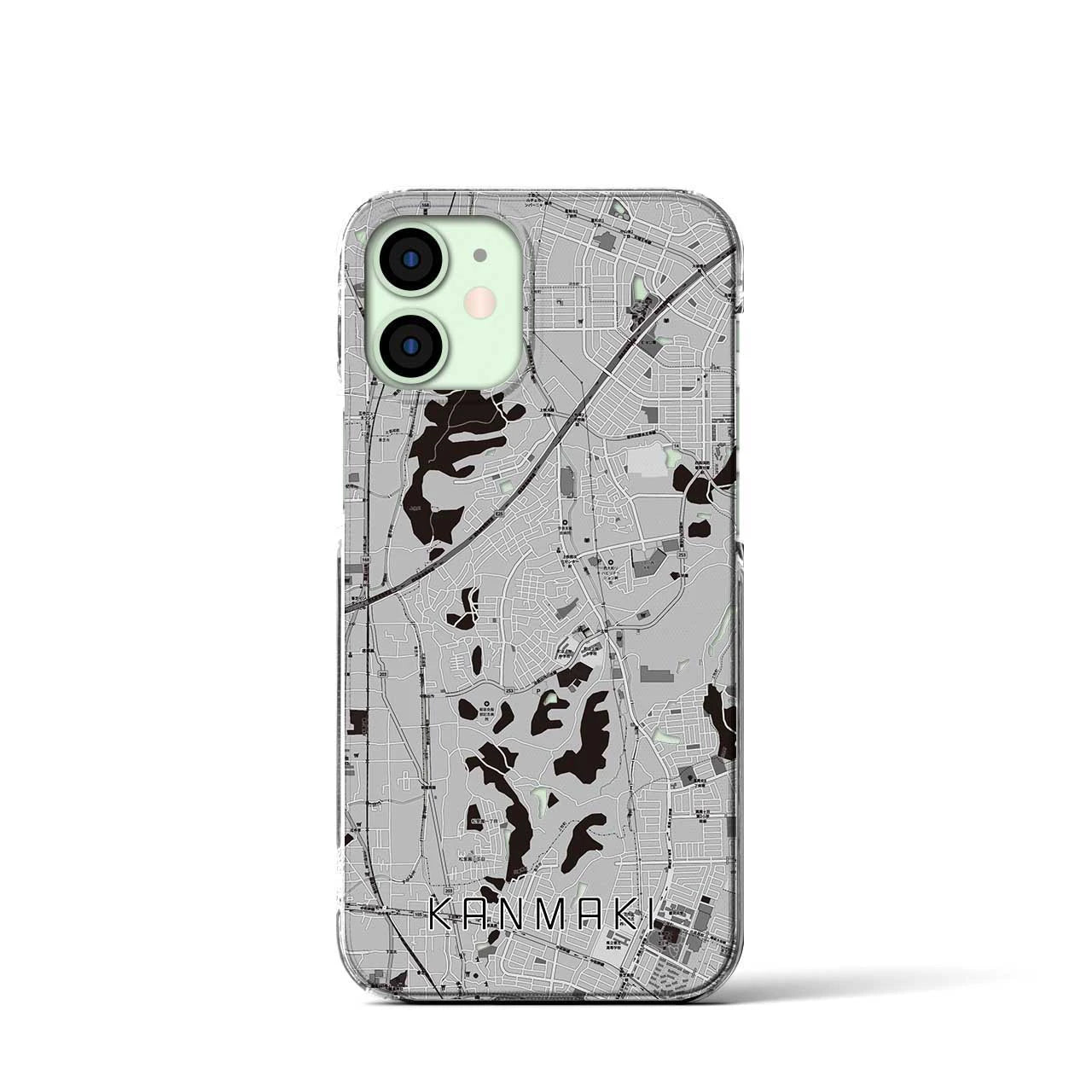 【上牧(奈良県)】地図柄iPhoneケース(クリアタイプ)モノトーン・iPhone 12 mini 用