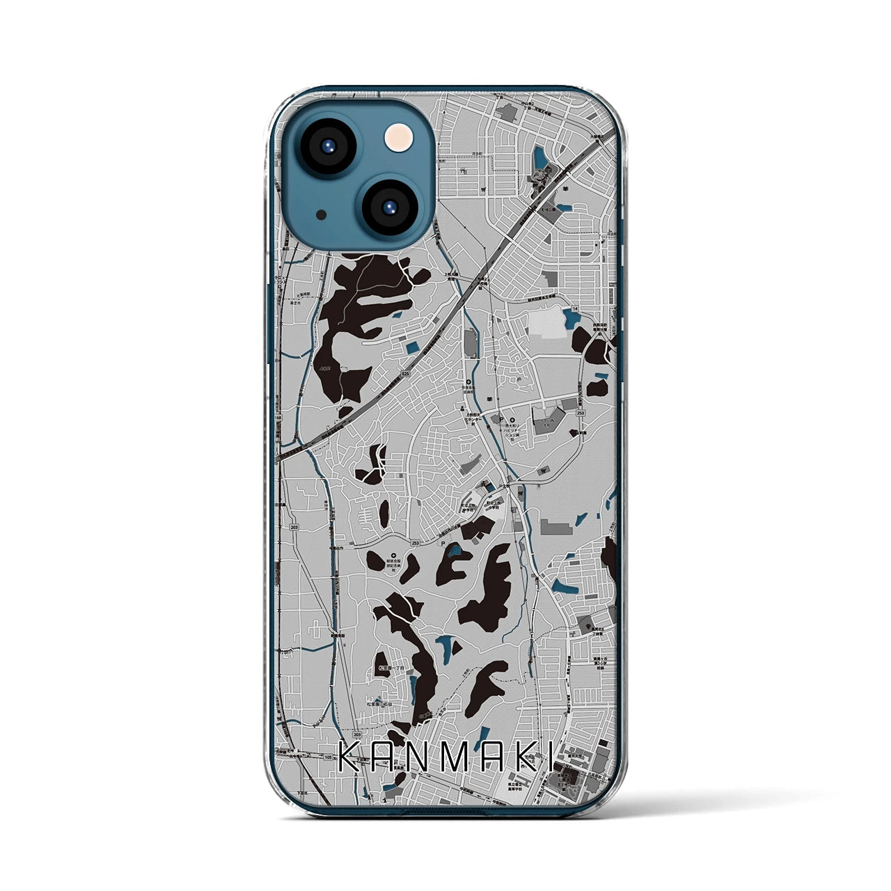 【上牧(奈良県)】地図柄iPhoneケース(クリアタイプ)モノトーン・iPhone 13 用