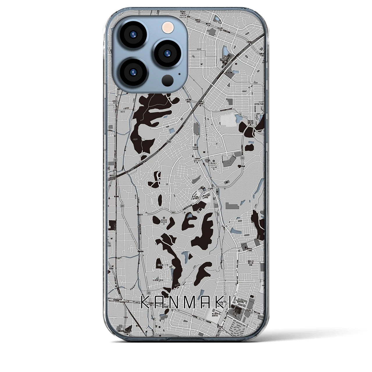 【上牧(奈良県)】地図柄iPhoneケース(クリアタイプ)モノトーン・iPhone 13 Pro Max 用