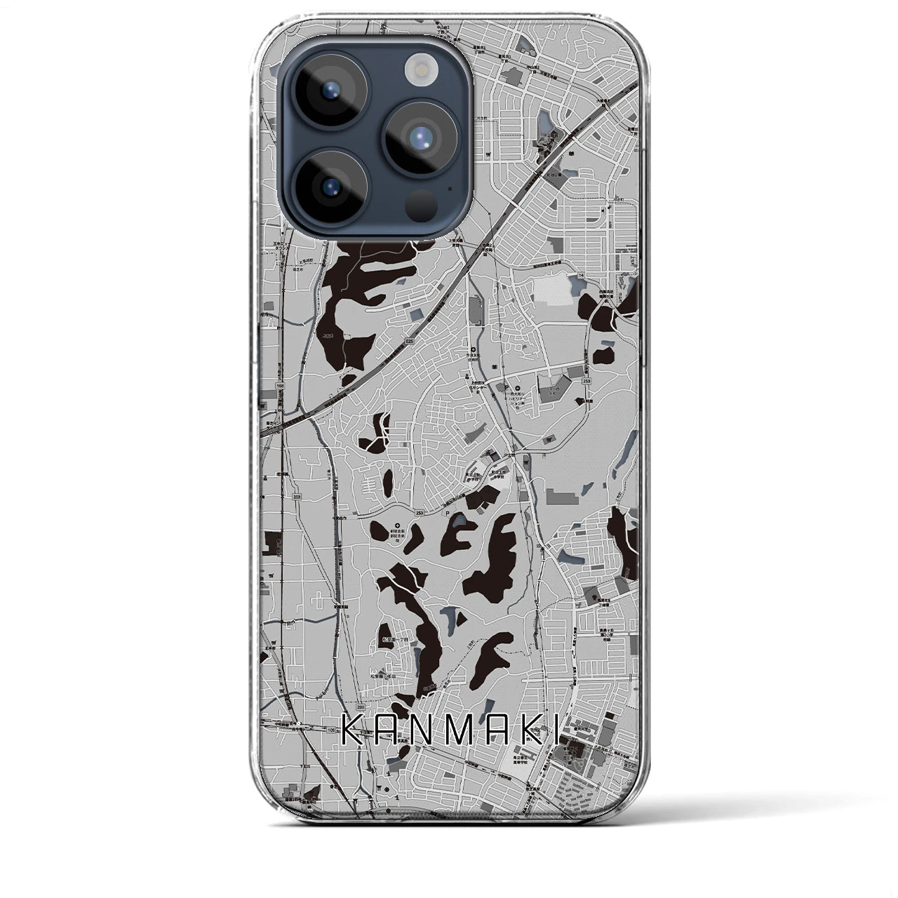 【上牧(奈良県)】地図柄iPhoneケース(クリアタイプ)モノトーン・iPhone 15 Pro Max 用