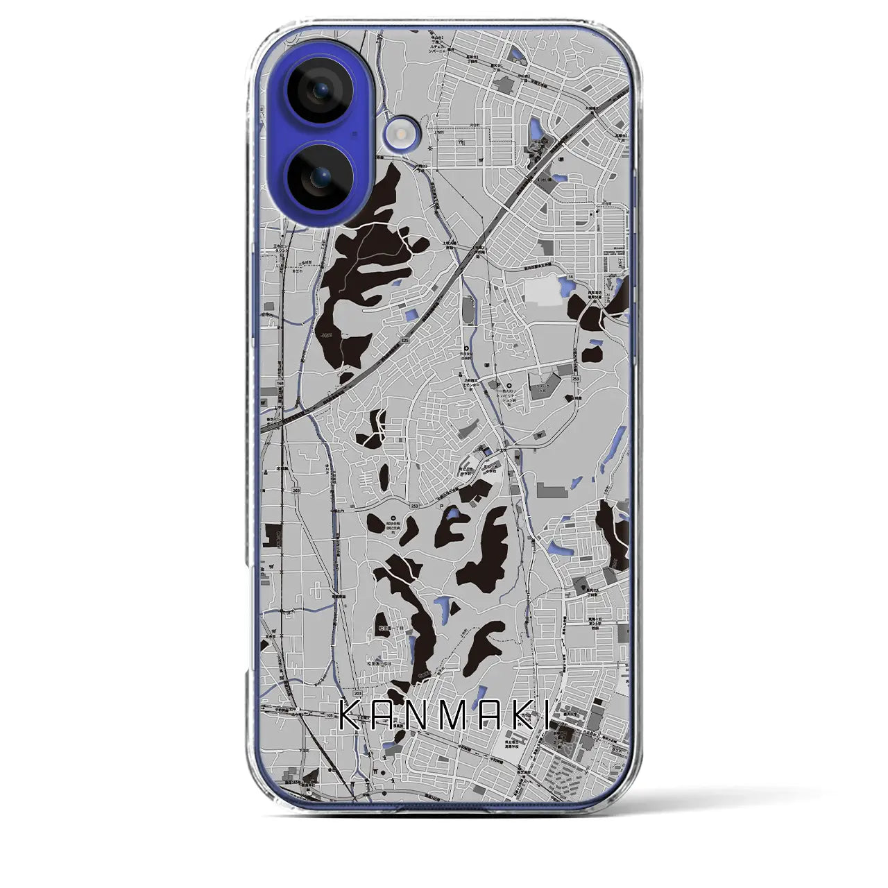 【上牧(奈良県)】地図柄iPhoneケース(クリアタイプ)モノトーン・iPhone 16 Pro Max 用