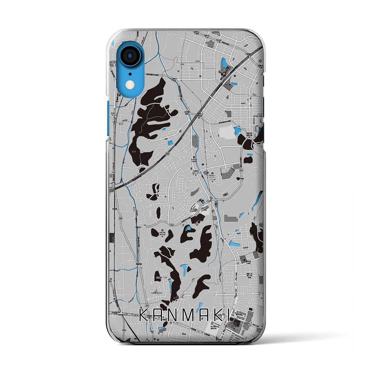 【上牧(奈良県)】地図柄iPhoneケース(クリアタイプ)モノトーン・iPhone XR 用