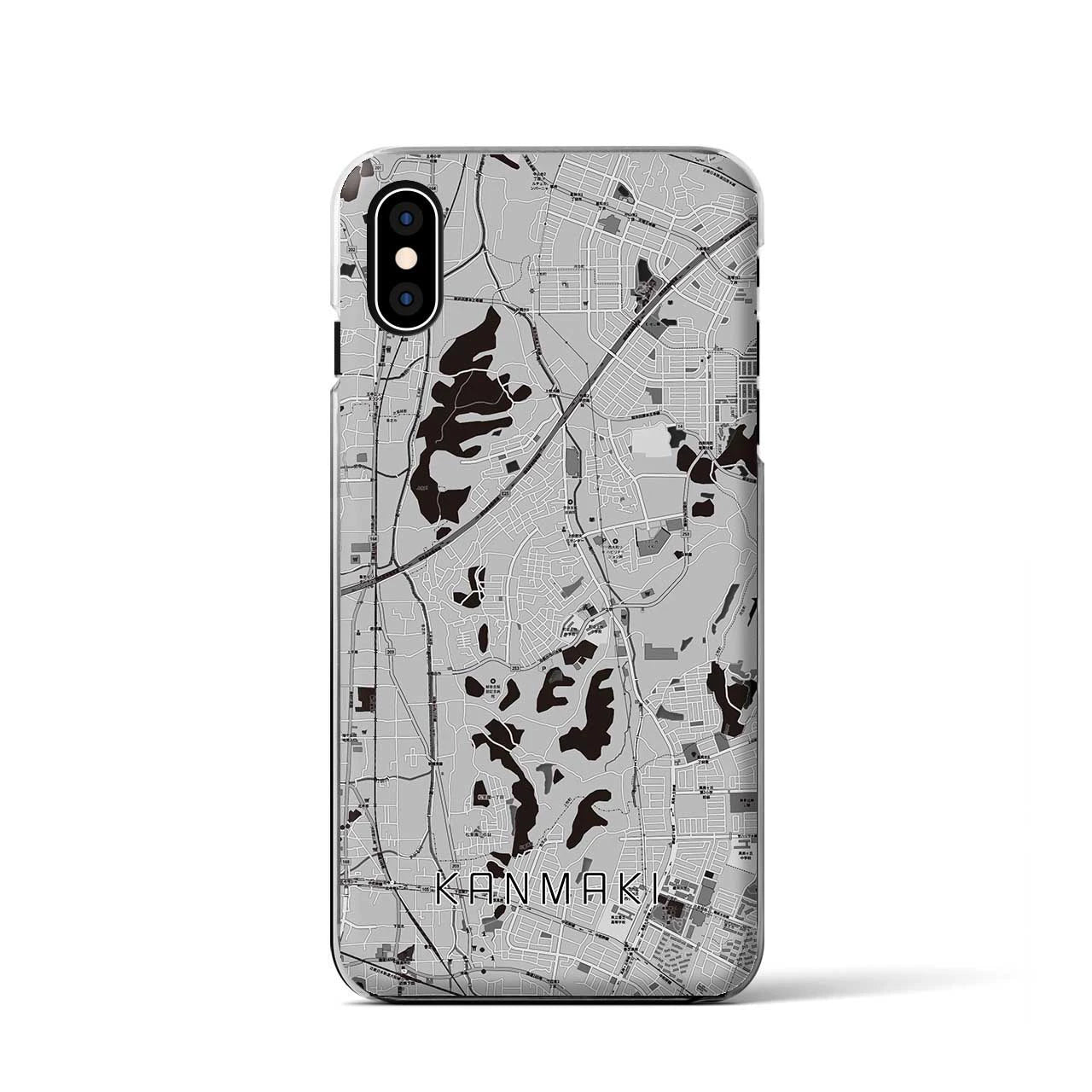 【上牧(奈良県)】地図柄iPhoneケース(クリアタイプ)モノトーン・iPhone XS / X 用