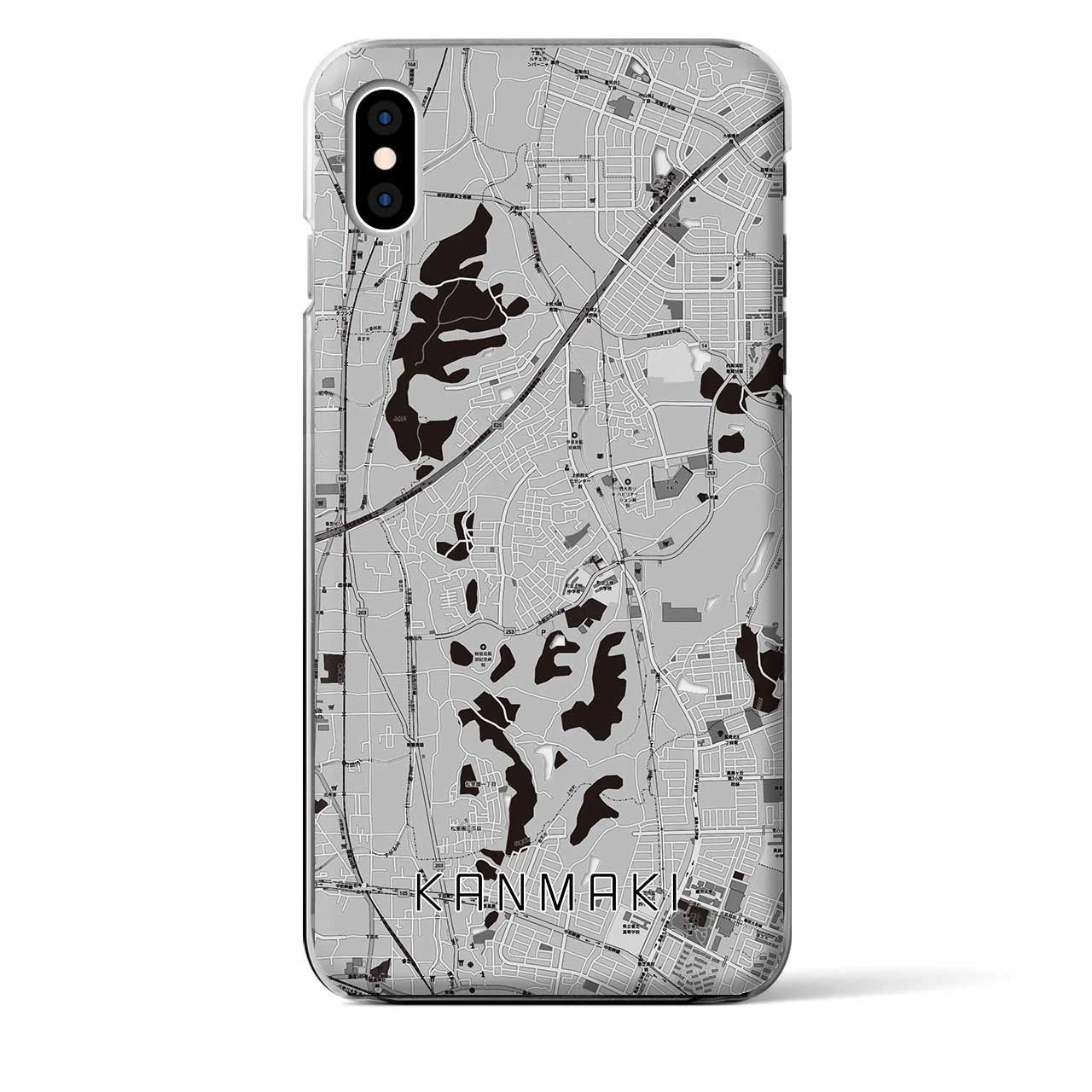 【上牧(奈良県)】地図柄iPhoneケース(クリアタイプ)モノトーン・iPhone XS Max 用