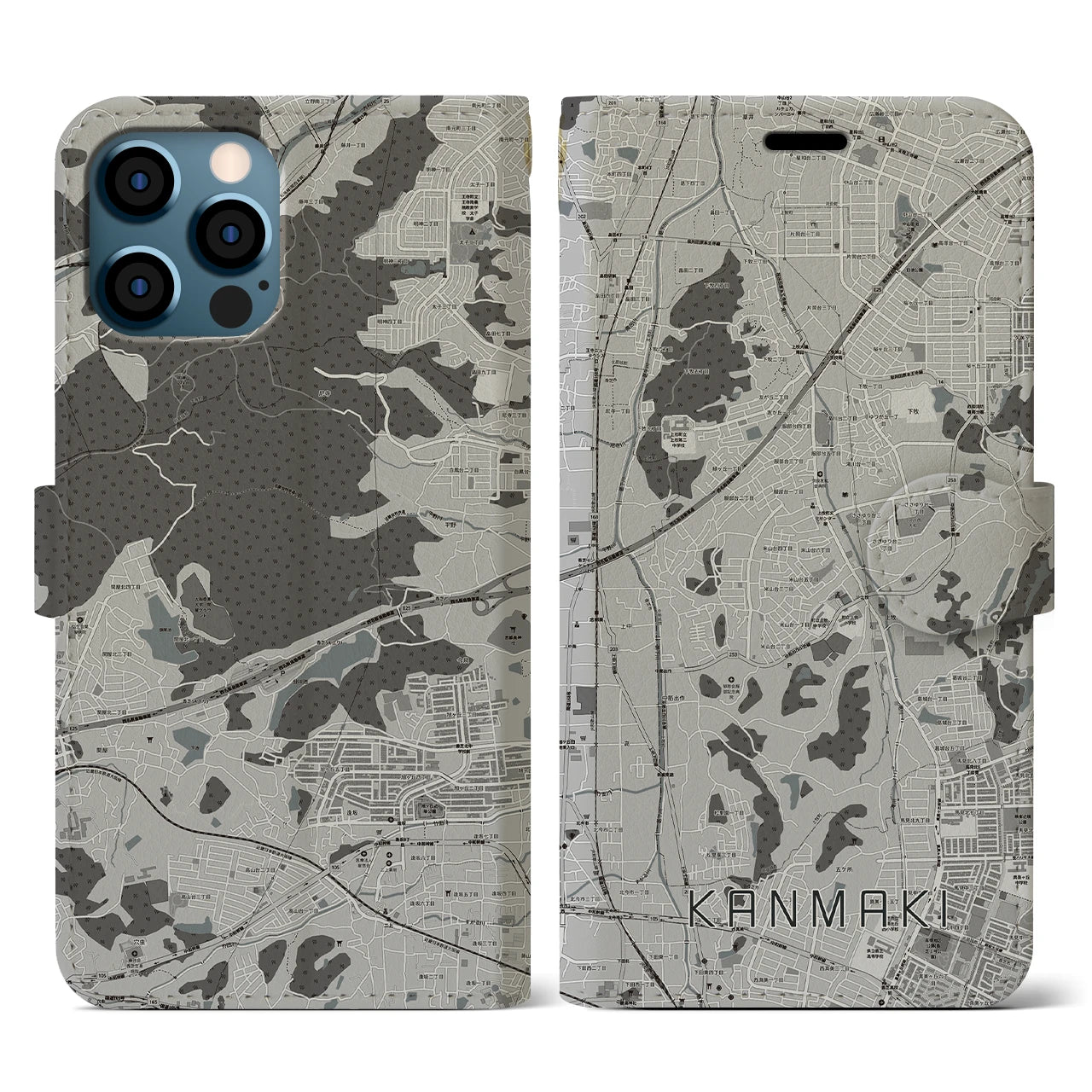 【上牧(奈良県)】地図柄iPhoneケース(手帳タイプ)