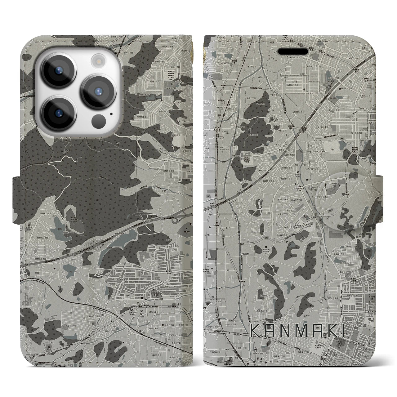 【上牧(奈良県)】地図柄iPhoneケース(手帳タイプ)