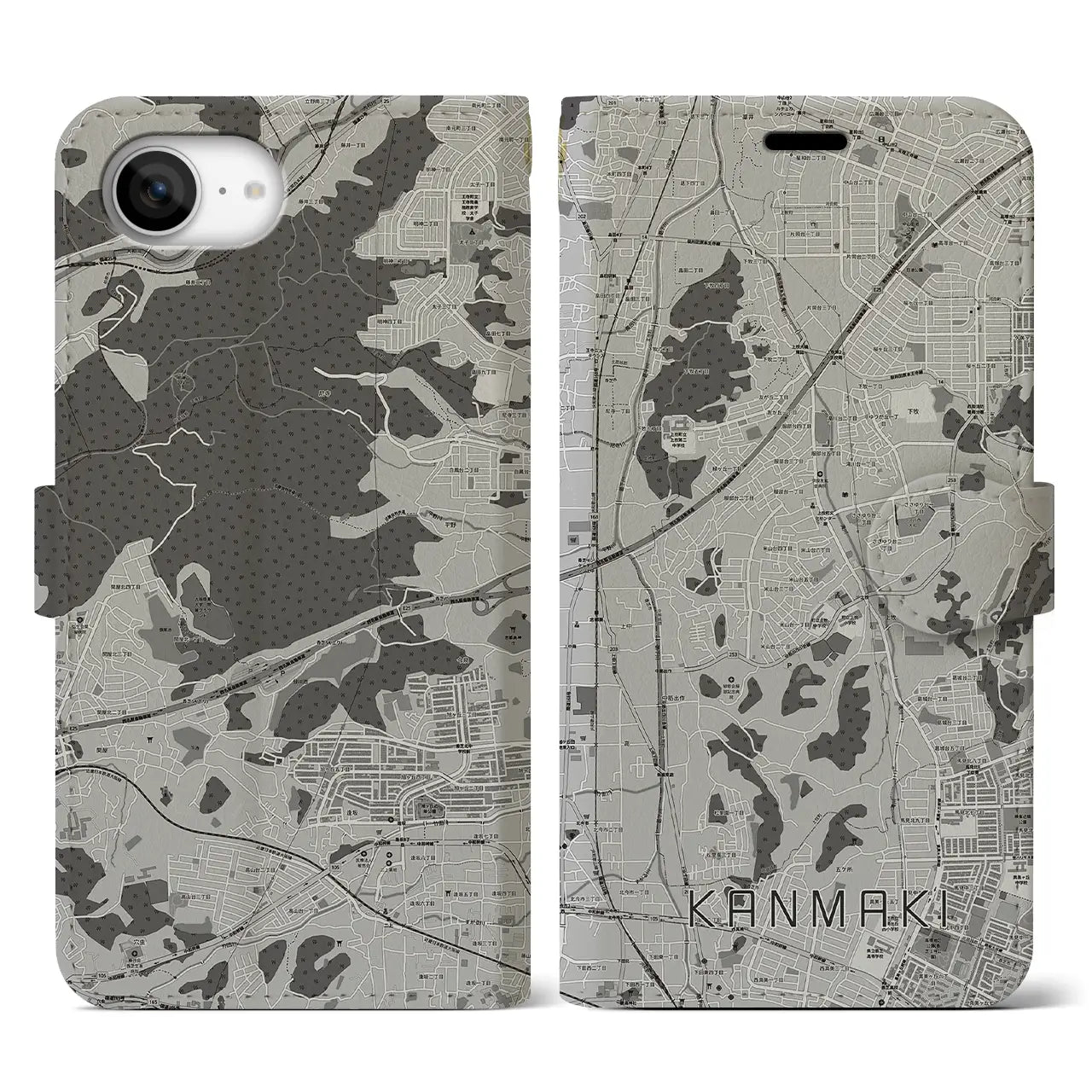 【上牧(奈良県)】地図柄iPhoneケース(手帳タイプ)