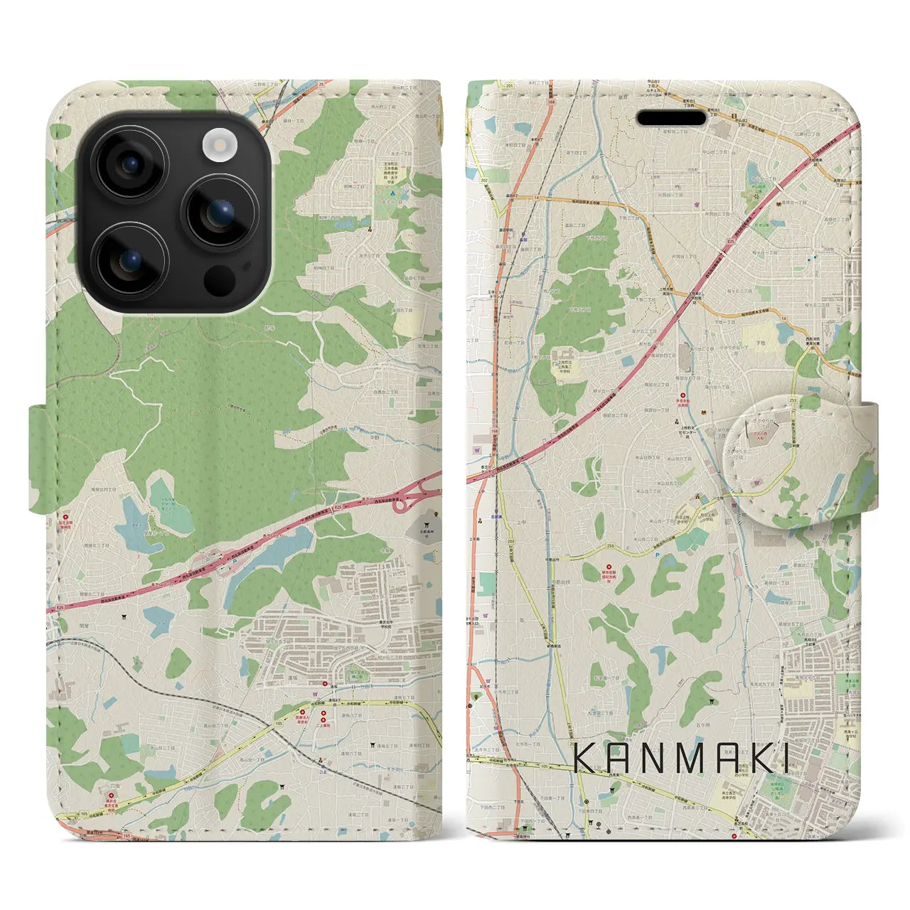 【上牧(奈良県)】地図柄iPhoneケース(手帳タイプ)ナチュラル・iPhone 16 用