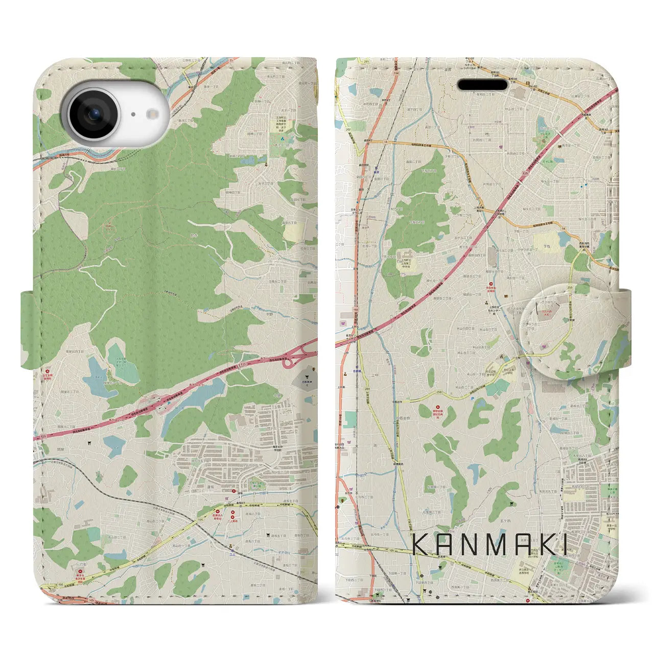 【上牧(奈良県)】地図柄iPhoneケース(手帳タイプ)