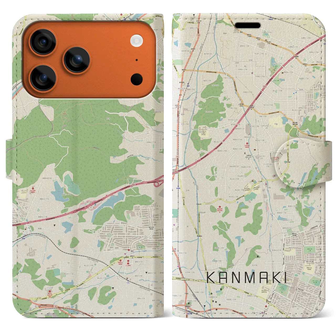 【上牧(奈良県)】地図柄iPhoneケース(手帳タイプ)