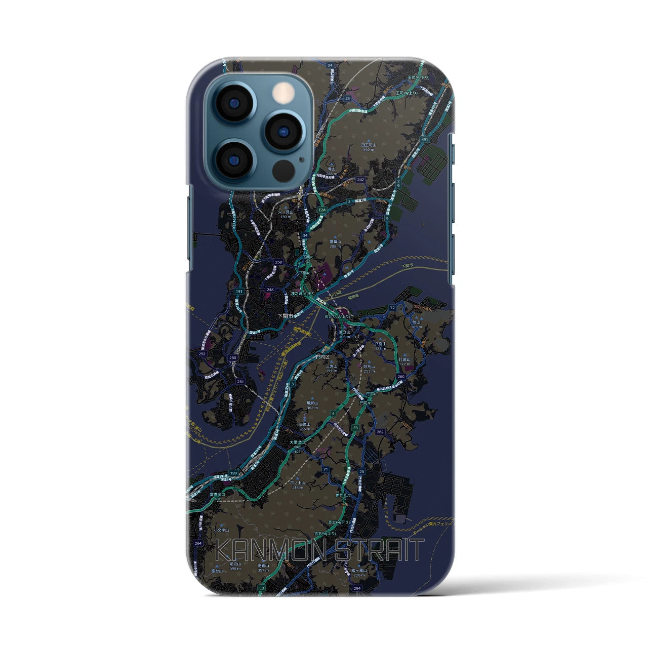 【関門海峡(山口県)】地図柄iPhoneケース(バックカバータイプ)