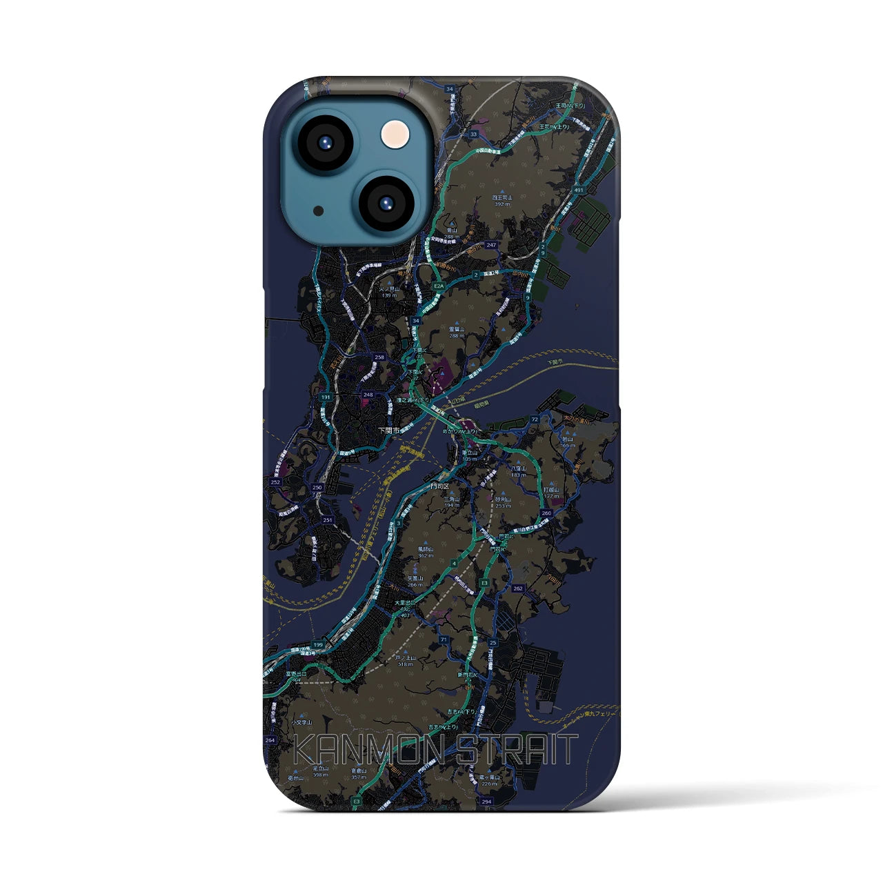 【関門海峡(山口県)】地図柄iPhoneケース(バックカバータイプ)