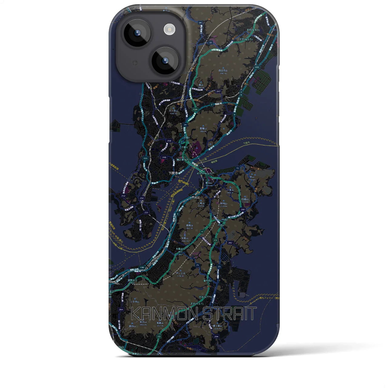 【関門海峡(山口県)】地図柄iPhoneケース(バックカバータイプ)