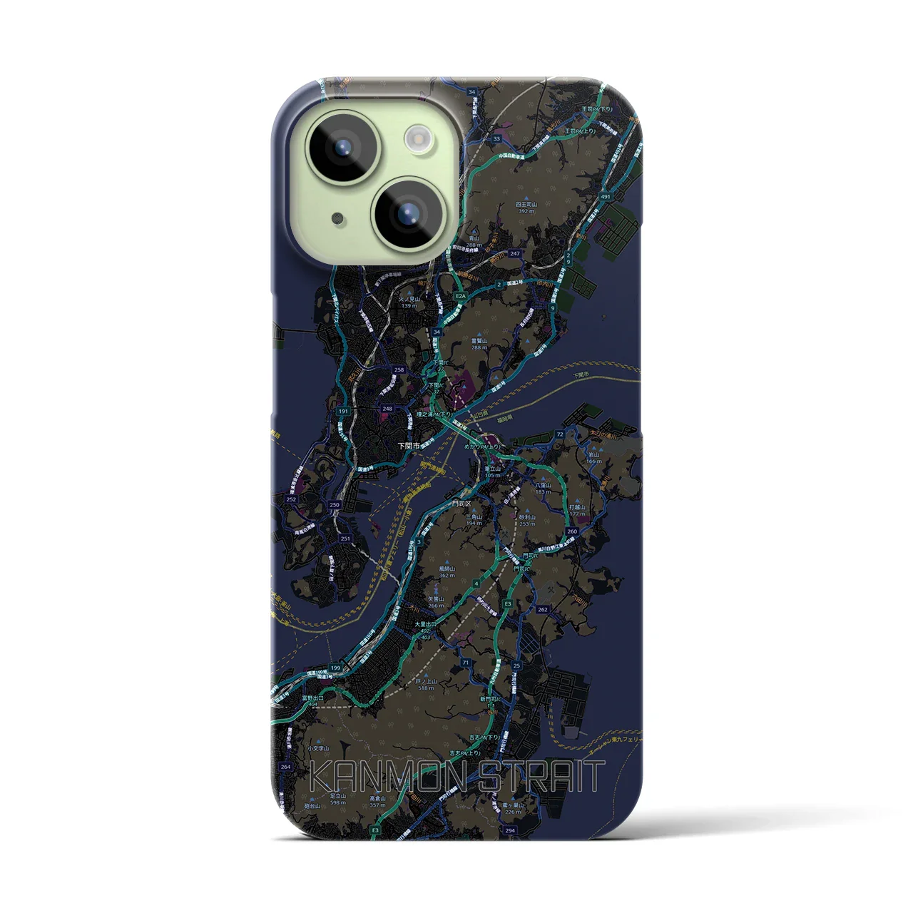 【関門海峡(山口県)】地図柄iPhoneケース(バックカバータイプ)