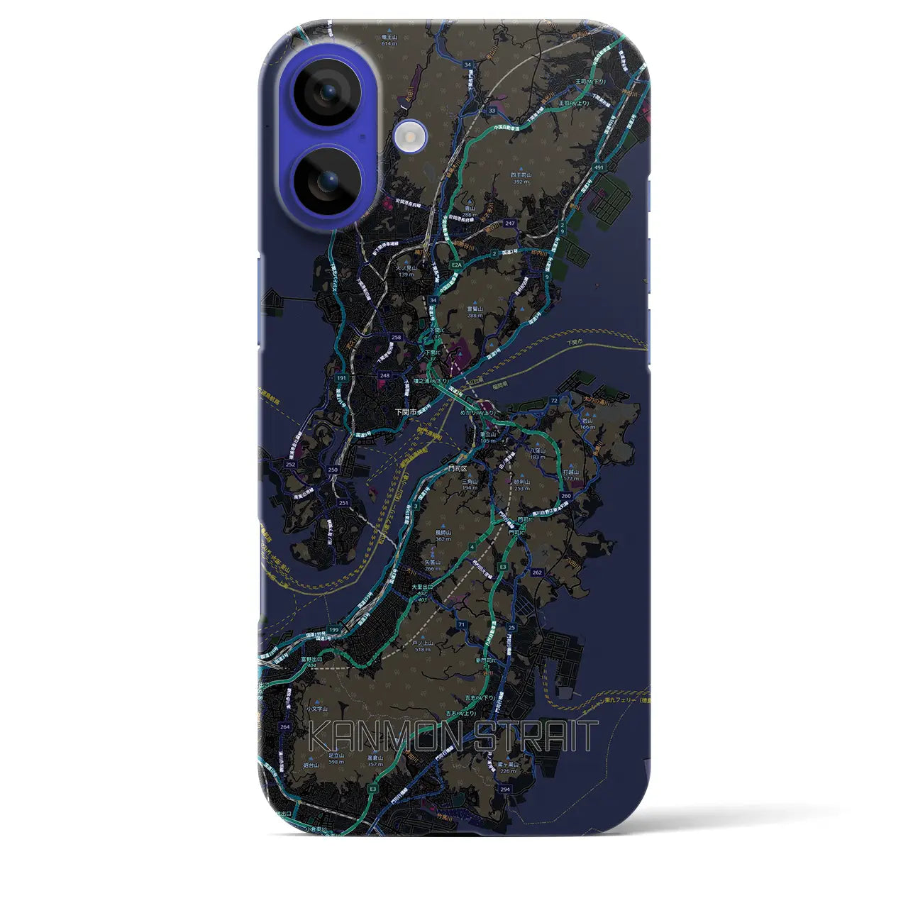 【関門海峡(山口県)】地図柄iPhoneケース(バックカバータイプ)