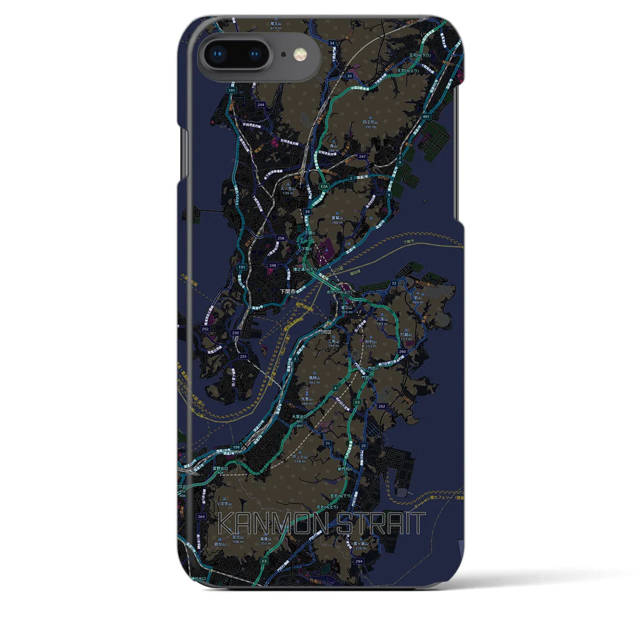 【関門海峡(山口県)】地図柄iPhoneケース(バックカバータイプ)