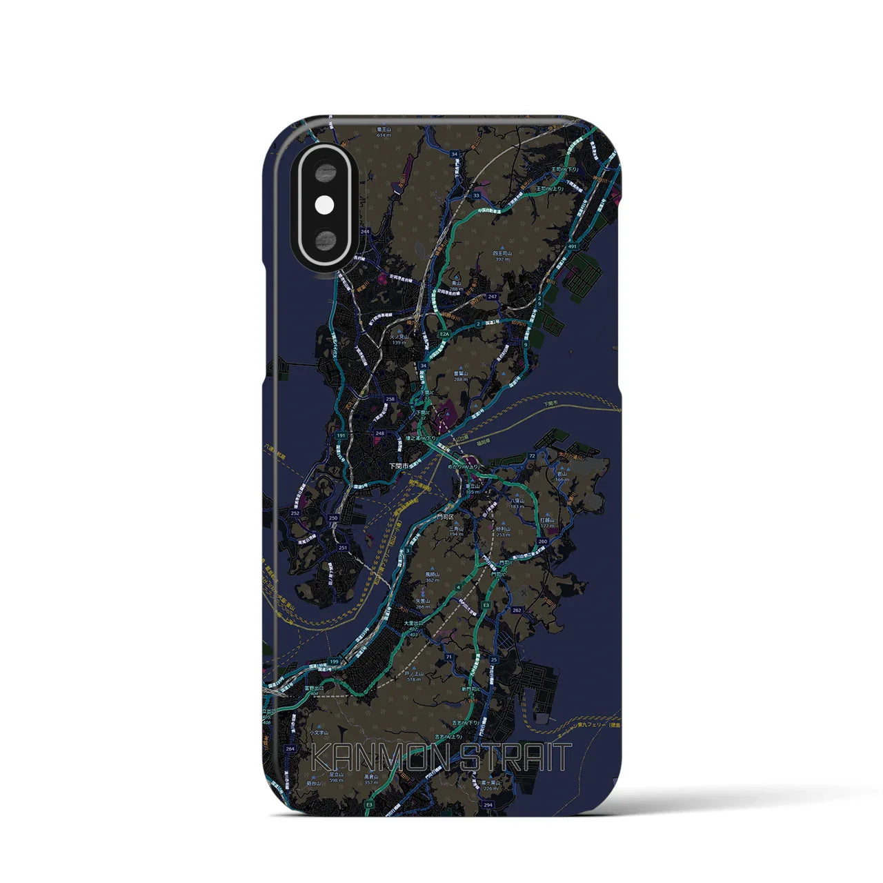【関門海峡(山口県)】地図柄iPhoneケース(バックカバータイプ)
