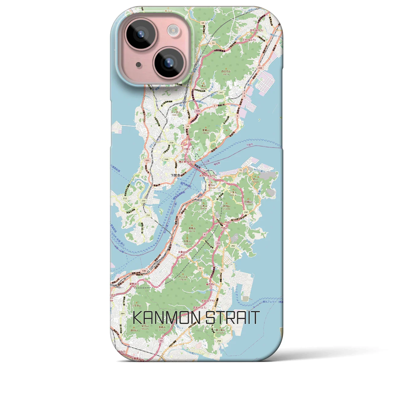 【関門海峡(山口県)】地図柄iPhoneケース(バックカバータイプ)