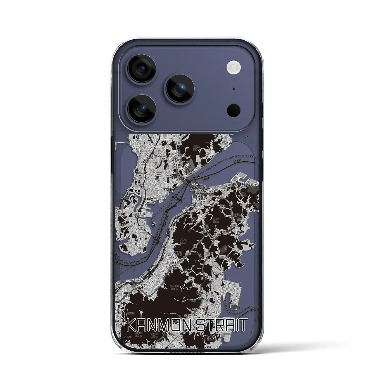 【関門海峡(山口県)】地図柄iPhoneケース(クリアタイプ)モノトーン・iPhone 17 Pro Max 用