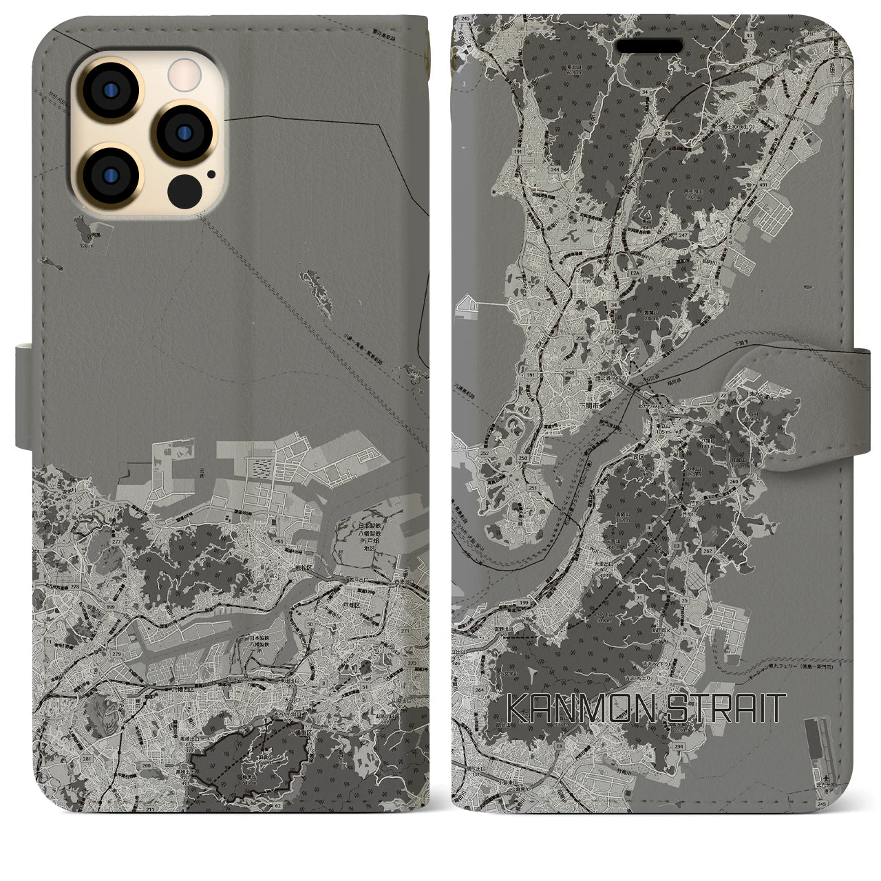 【関門海峡(山口県)】地図柄iPhoneケース(手帳タイプ)