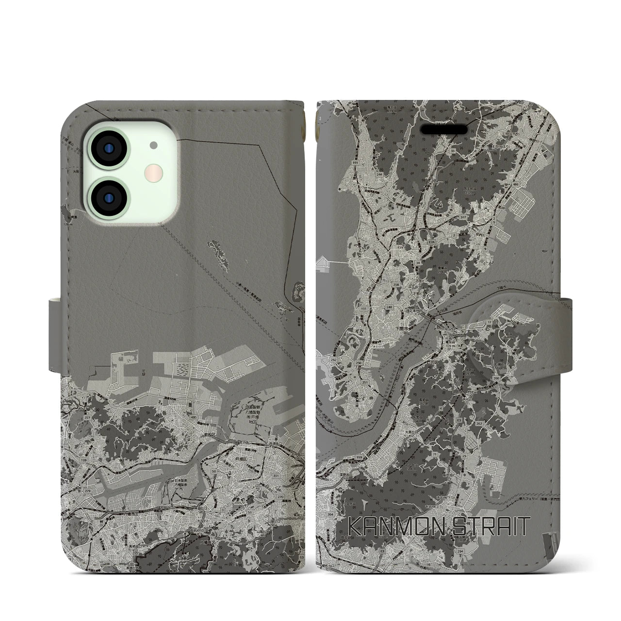 【関門海峡(山口県)】地図柄iPhoneケース(手帳タイプ)