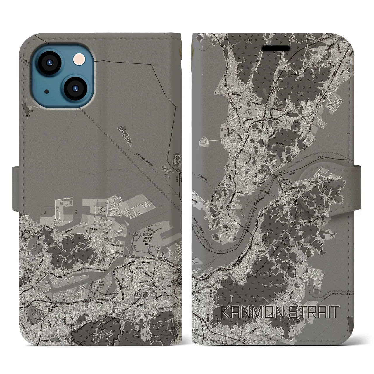 【関門海峡(山口県)】地図柄iPhoneケース(手帳タイプ)