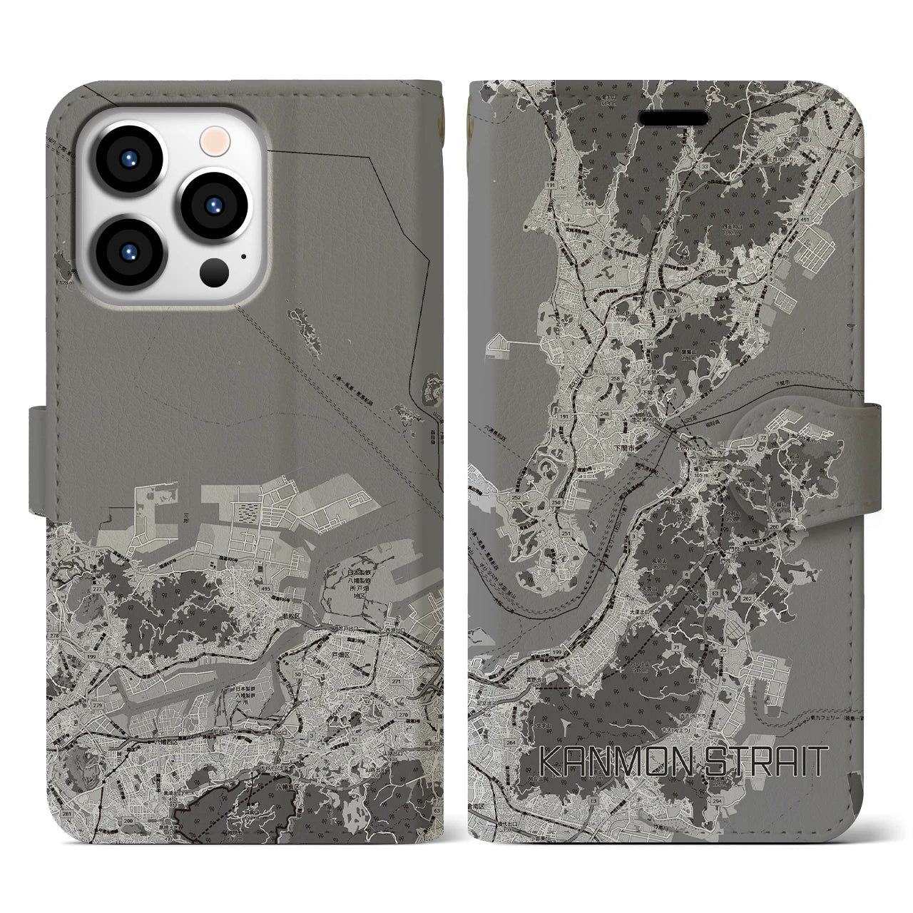 【関門海峡(山口県)】地図柄iPhoneケース(手帳タイプ)