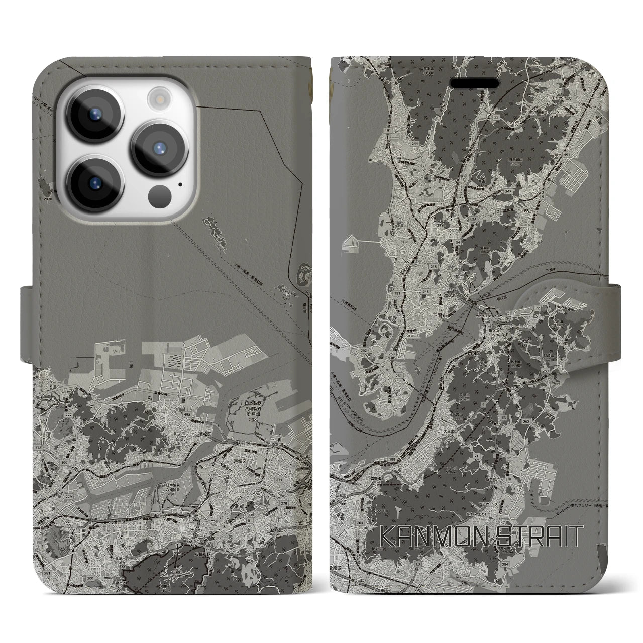 【関門海峡(山口県)】地図柄iPhoneケース(手帳タイプ)