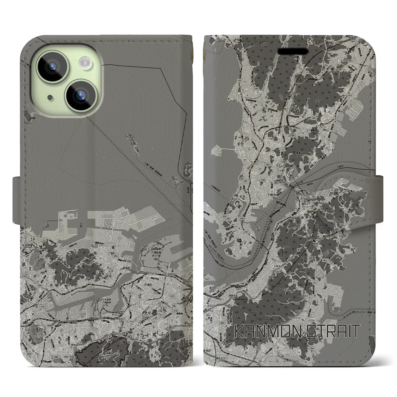 【関門海峡(山口県)】地図柄iPhoneケース(手帳タイプ)