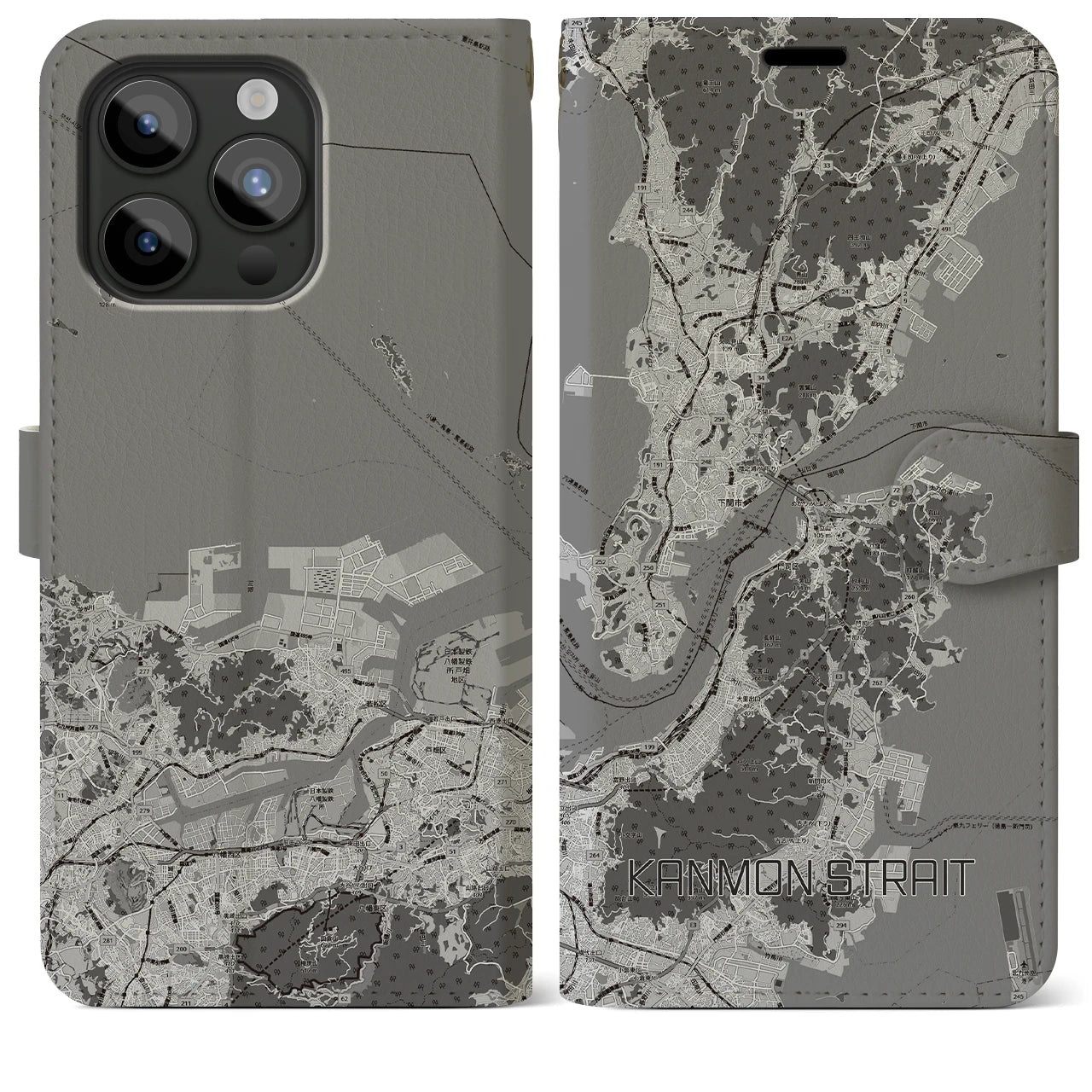 【関門海峡(山口県)】地図柄iPhoneケース(手帳タイプ)