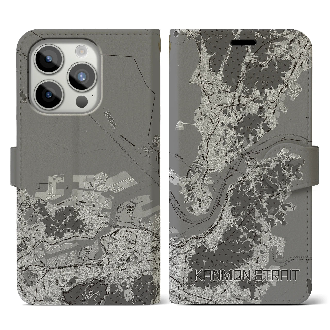【関門海峡(山口県)】地図柄iPhoneケース(手帳タイプ)