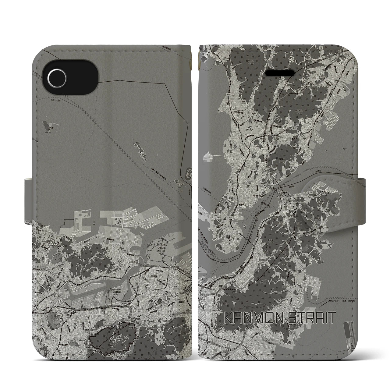 【関門海峡(山口県)】地図柄iPhoneケース(手帳タイプ)