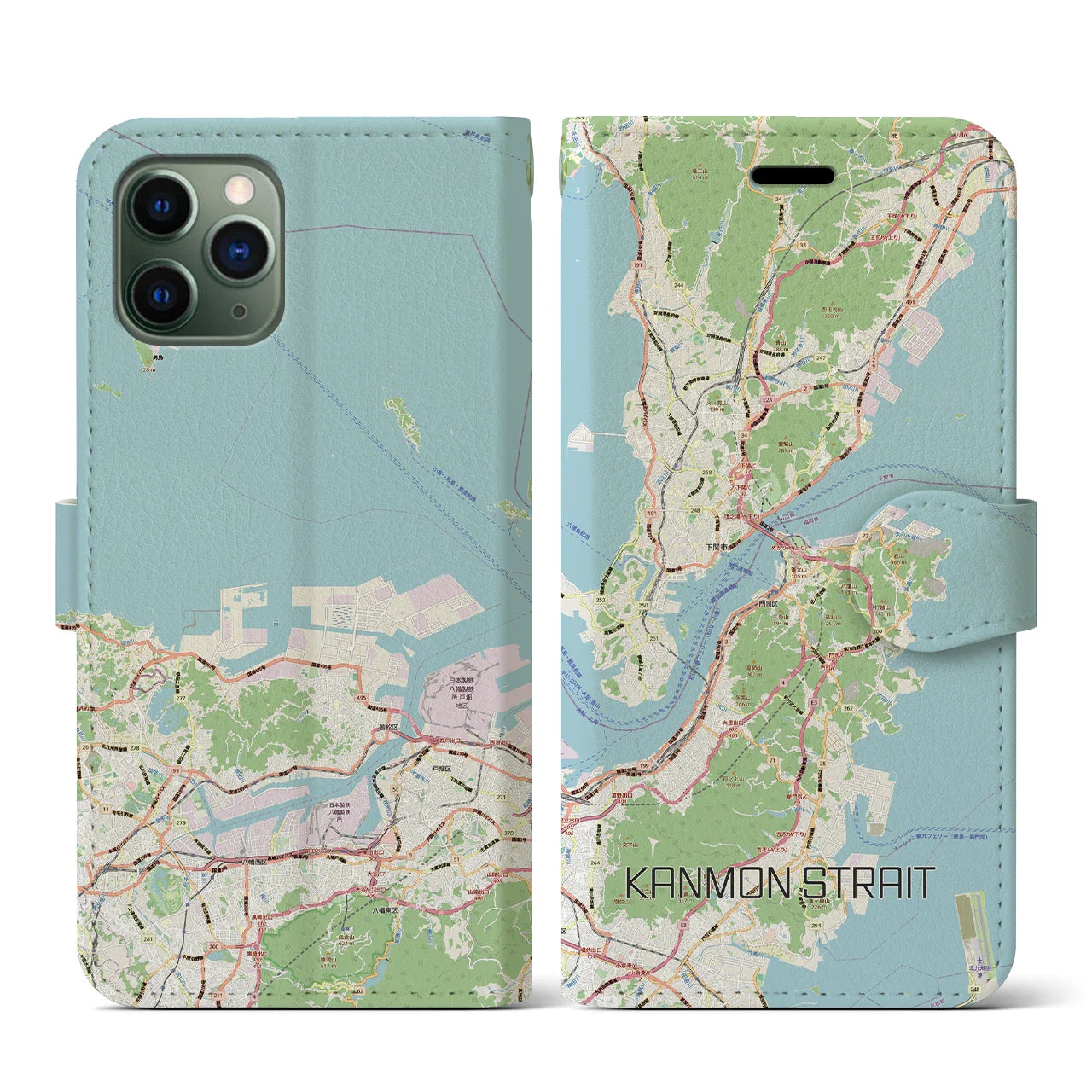 【関門海峡(山口県)】地図柄iPhoneケース(手帳タイプ)ナチュラル・iPhone 11 Pro 用