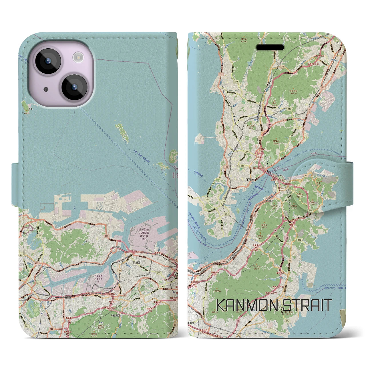 【関門海峡(山口県)】地図柄iPhoneケース(手帳タイプ)