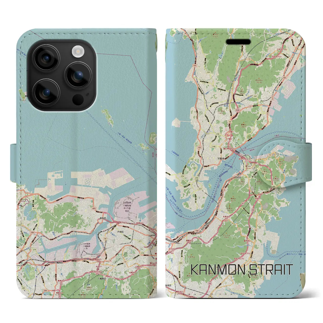 【関門海峡(山口県)】地図柄iPhoneケース(手帳タイプ)ナチュラル・iPhone 16 用
