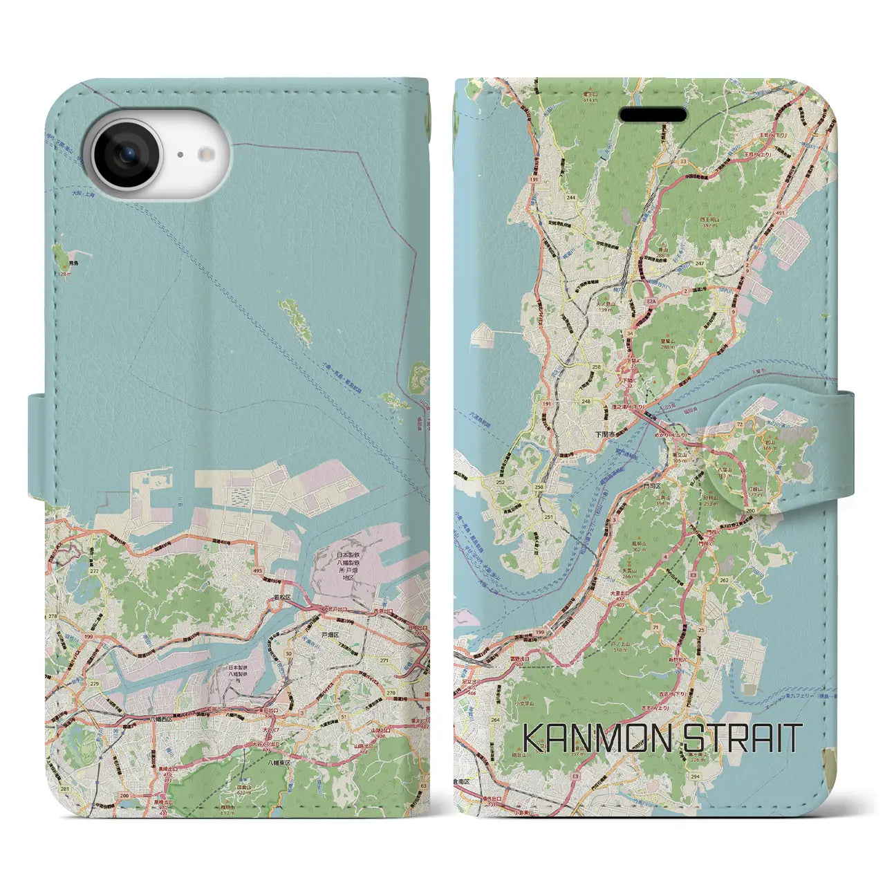 【関門海峡(山口県)】地図柄iPhoneケース(手帳タイプ)