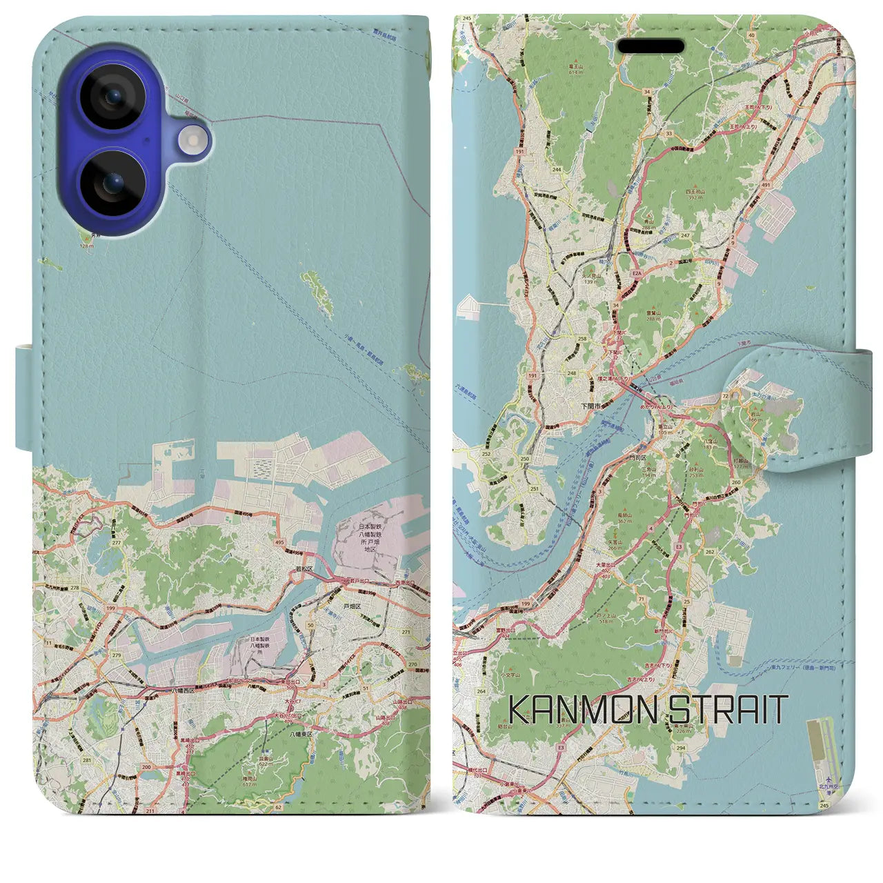 【関門海峡(山口県)】地図柄iPhoneケース(手帳タイプ)ナチュラル・iPhone 16 Pro Max 用