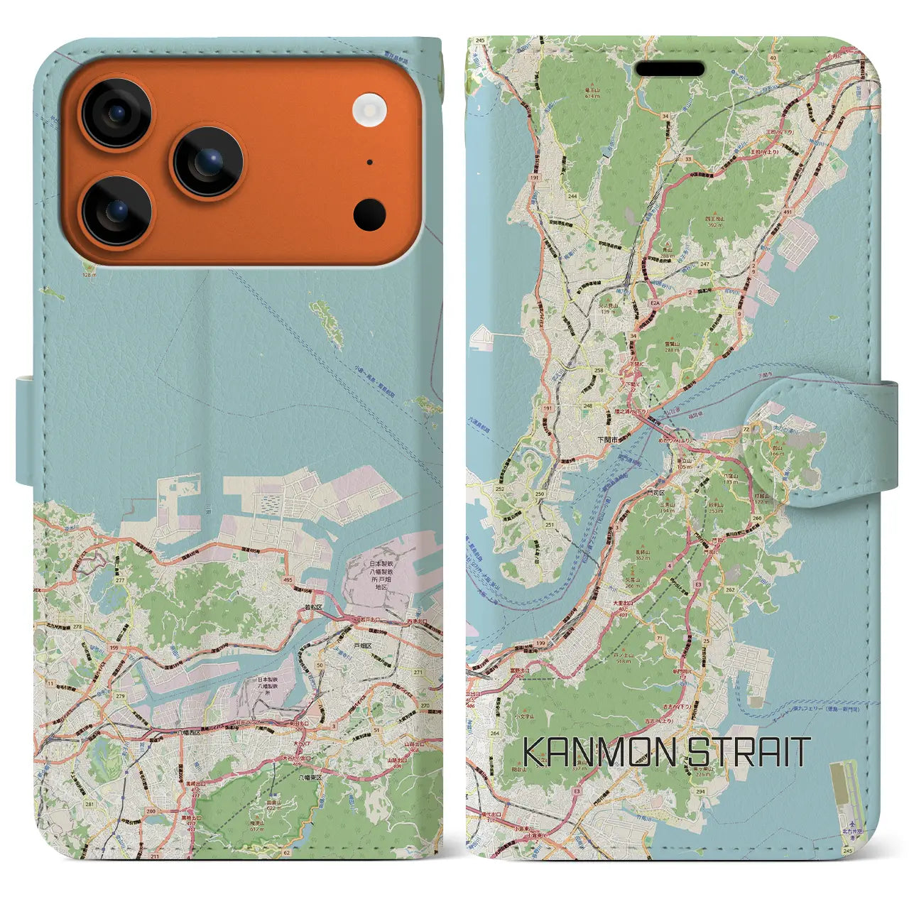 【関門海峡(山口県)】地図柄iPhoneケース(手帳タイプ)
