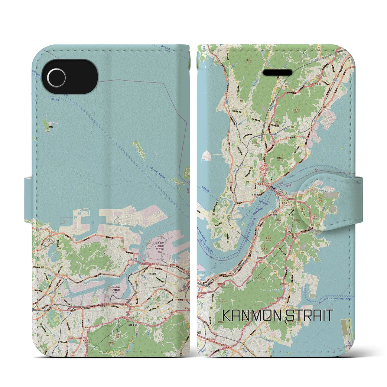 【関門海峡(山口県)】地図柄iPhoneケース(手帳タイプ)ナチュラル・iPhone SE(第3 / 第2世代) / 8 / 7 / 6s / 6 用
