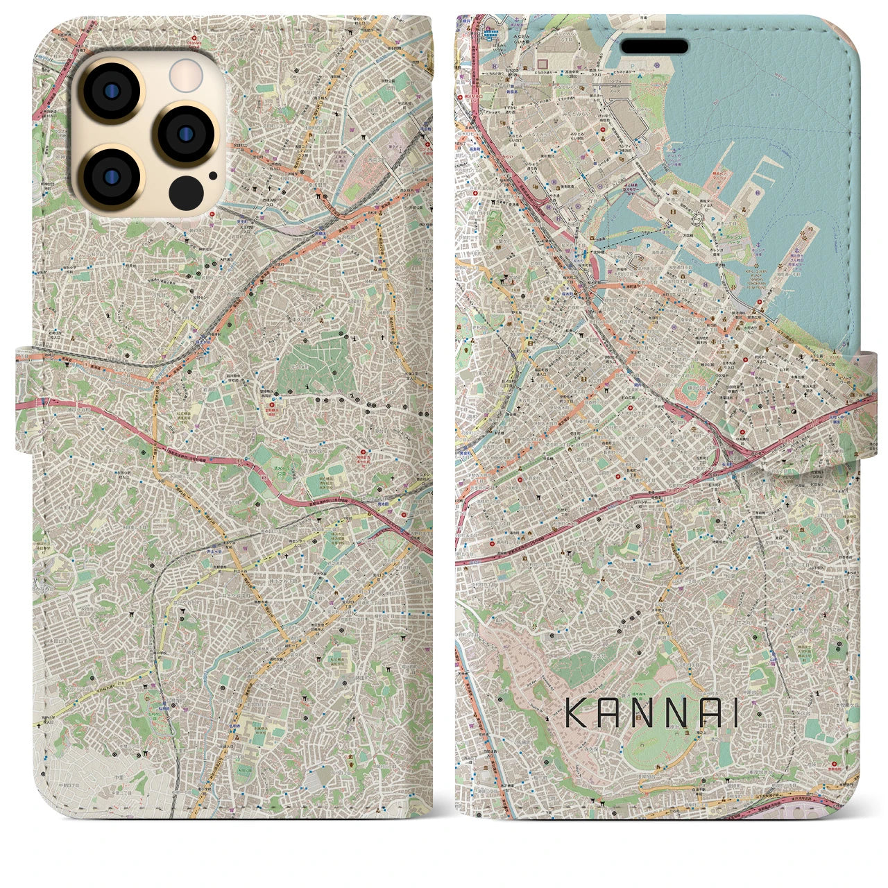 【関内(神奈川県)】地図柄iPhoneケース(手帳タイプ)ナチュラル・iPhone 12 Pro Max 用