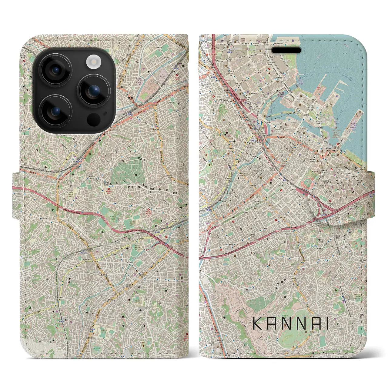 【関内(神奈川県)】地図柄iPhoneケース(手帳タイプ)ナチュラル・iPhone 16 用